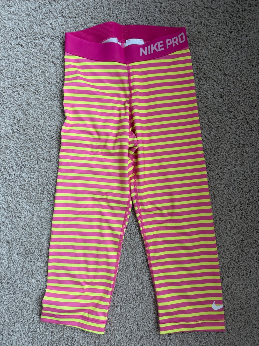 Nike Pink & Yellow Striped Performance Capris